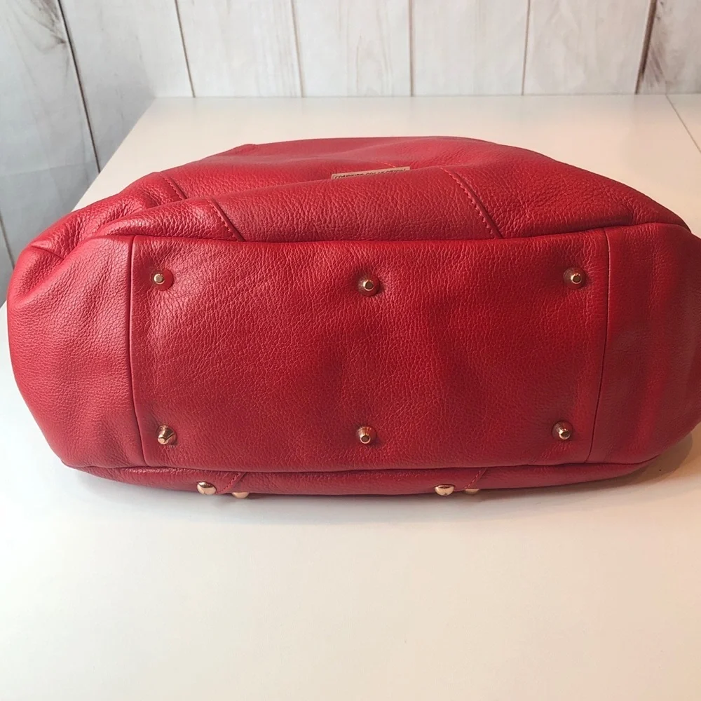 La Giodi de Toscana Red Studded Soft Leather Hobo Handbag Zip top Roomy NWOT